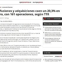 Las fusiones y adquisiciones caen un 20,3% en enero, con 161 operaciones, segn TTR